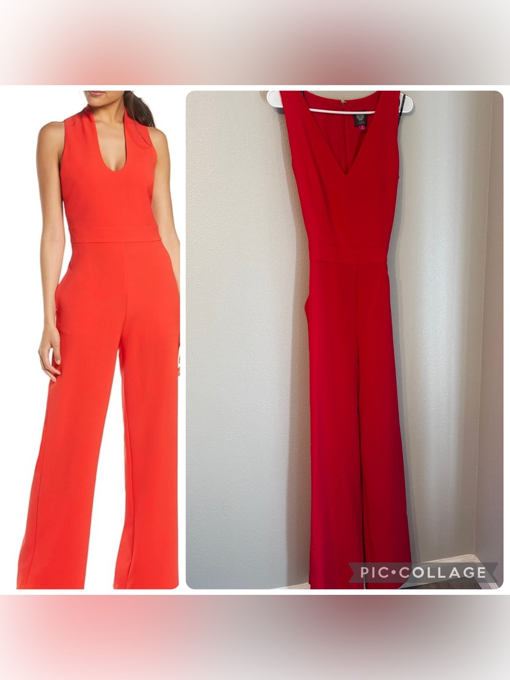 Vince Camuto Sleeveless V-Neck Wide-Leg Jumpsuit in Red